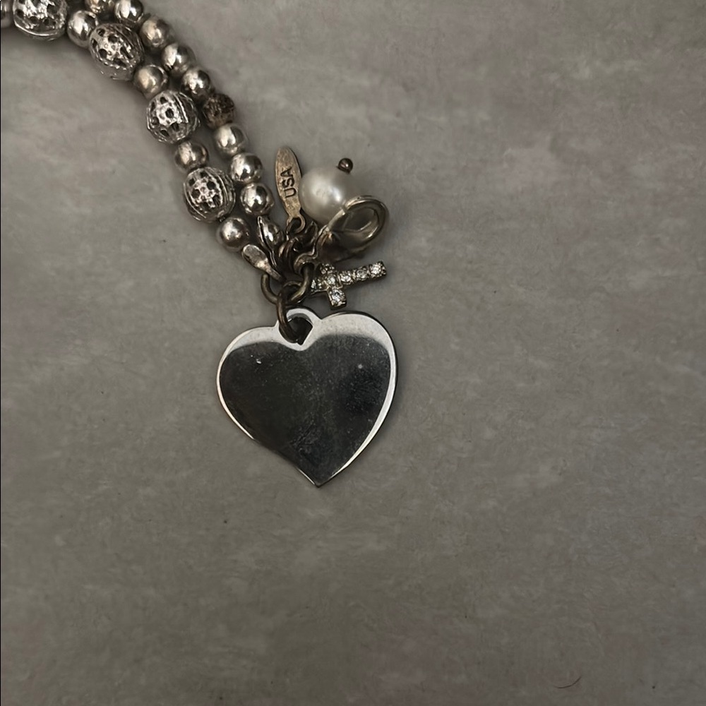 Engraved Bracelet with Heart Charm and Cross - Picture 6 of 6